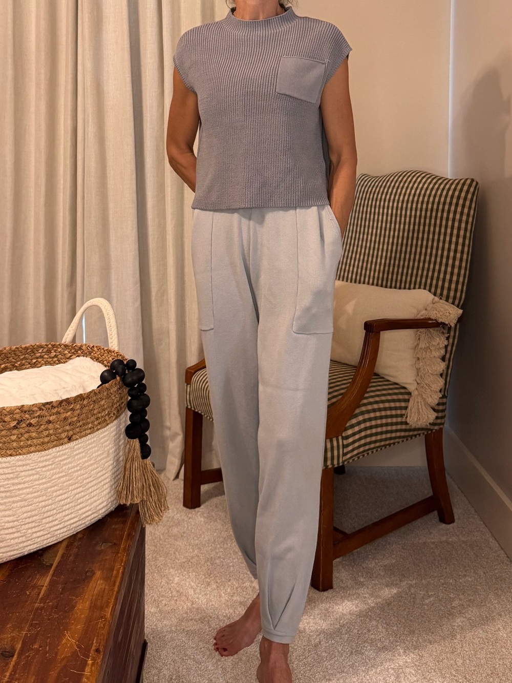 Amazon Women's Two-Piece Knit Top and Relaxed Jogger Set - Light Gray